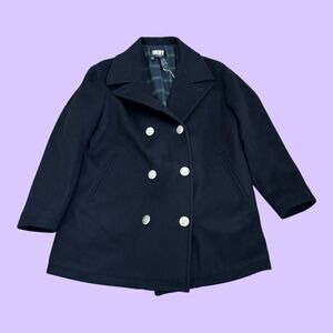DKNY Jacket Womens Size Petite Medium Black Wool Blend Peacot Button Front